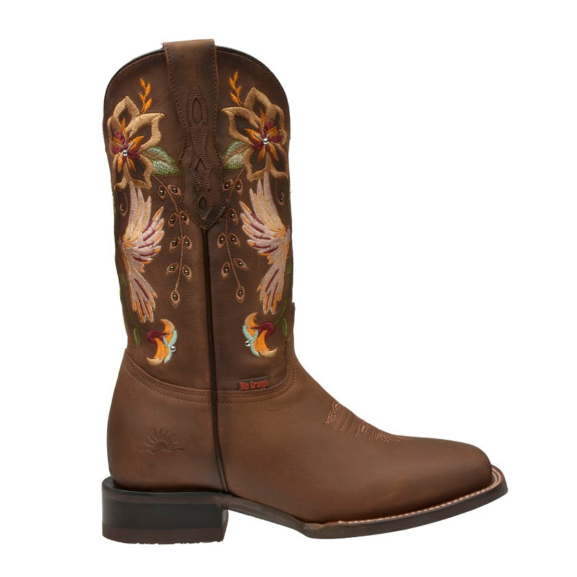 Women's Cowgirl Square Toe Boot with Hummingbird Embroidery